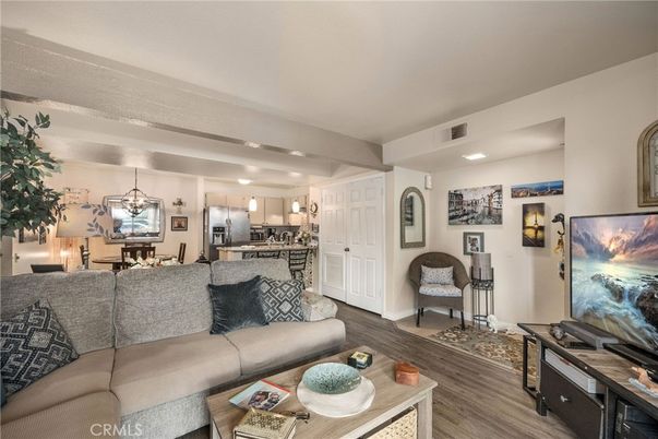 Dining room, Interior, Kitchen, Living room, Pendant Lights, Recessed Lighting, Stainless Steel Appliances, Wood Texture Flooring