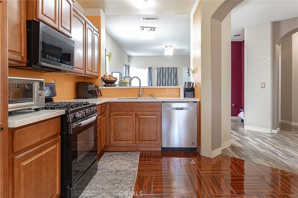 Interior, Kitchen, Stainless Steel Appliances, Wood Texture Flooring