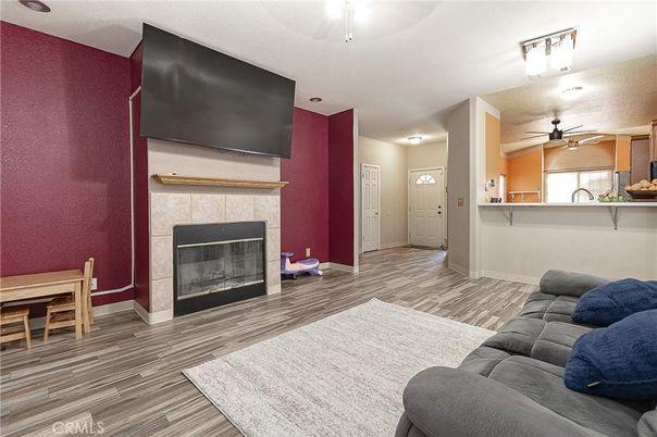Dining room, Fireplace, Interior, Living room, Wood Texture Flooring
