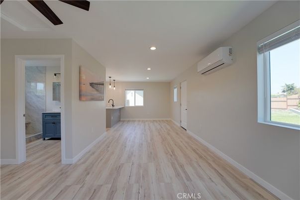 Bathroom, Empty room, Interior, Recessed Lighting, Wood Texture Flooring