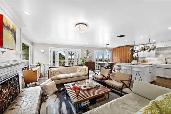 Dining room, Fireplace, Interior, Kitchen, Living room, Pendant Lights, Recessed Lighting
