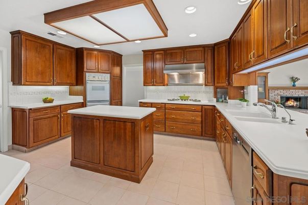Fireplace, Interior, Kitchen, Recessed Lighting, Stainless Steel Appliances