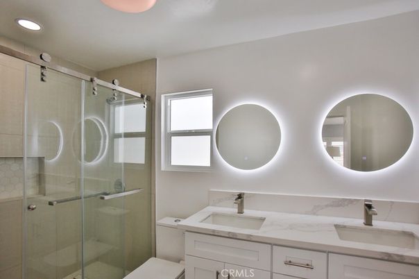 Bathroom, Dual Sink Vanities, Glass Shower, Interior, Recessed Lighting