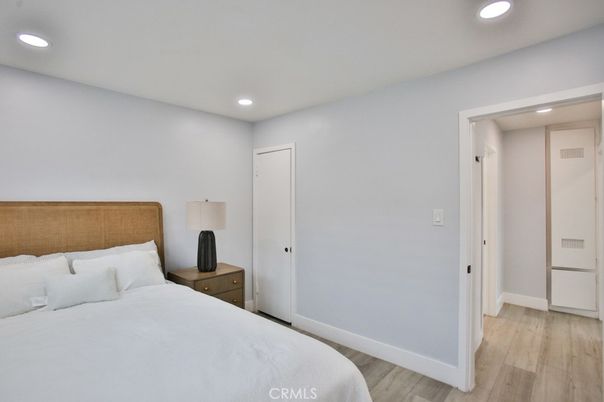 Bedroom, Interior, Recessed Lighting, Wood Texture Flooring