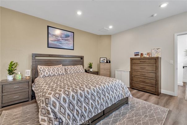 Bedroom, Interior, Recessed Lighting, Wood Texture Flooring