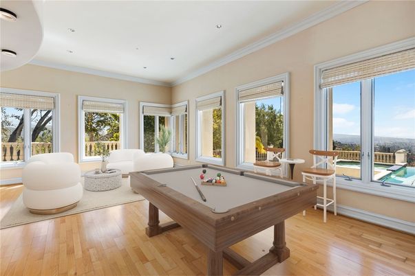 Billiard Table, Game Room, Interior, Recessed Lighting, Wood Texture Flooring