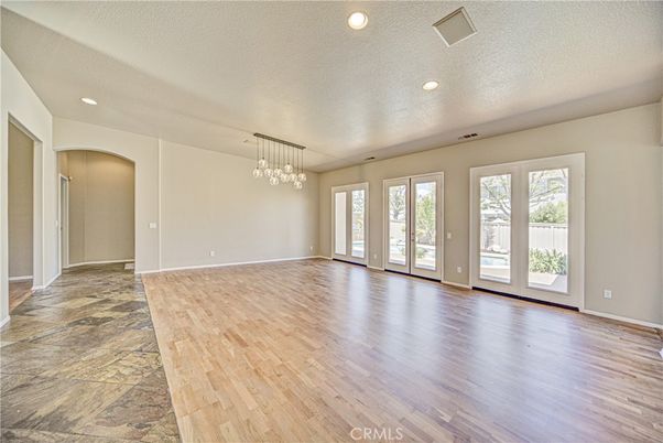 Empty room, Interior, Pendant Lights, Recessed Lighting, Wood Texture Flooring