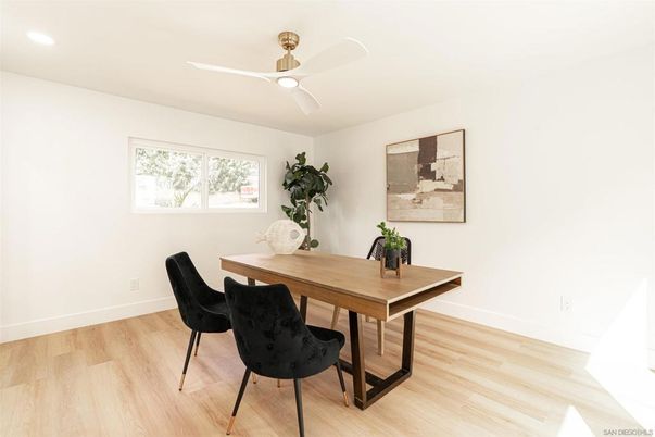 Dining room, Interior, Recessed Lighting, Wood Texture Flooring