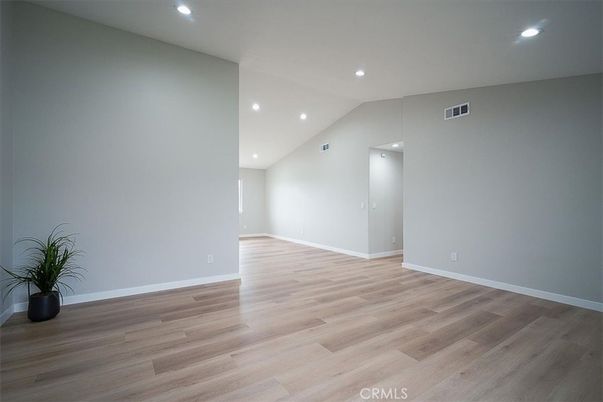 Empty room, Interior, Recessed Lighting, Wood Texture Flooring