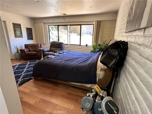 Bedroom, Interior, Recessed Lighting, Stone Walls, Wood Texture Flooring
