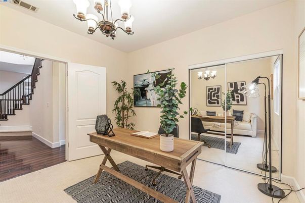 Chandelier, Home Office, Interior, Wood Texture Flooring