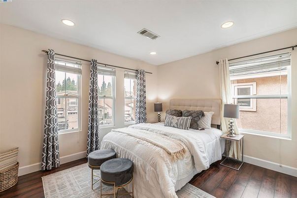 Bedroom, Interior, Recessed Lighting, Wood Texture Flooring