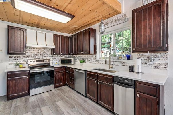 Interior, Kitchen, Stainless Steel Appliances, Wooden Ceilings, Wood Texture Flooring
