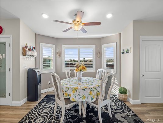 Dining room, Interior, Recessed Lighting, Wood Texture Flooring