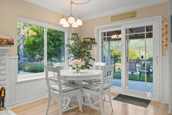 Dining room, Interior, Pendant Lights, Wood Texture Flooring