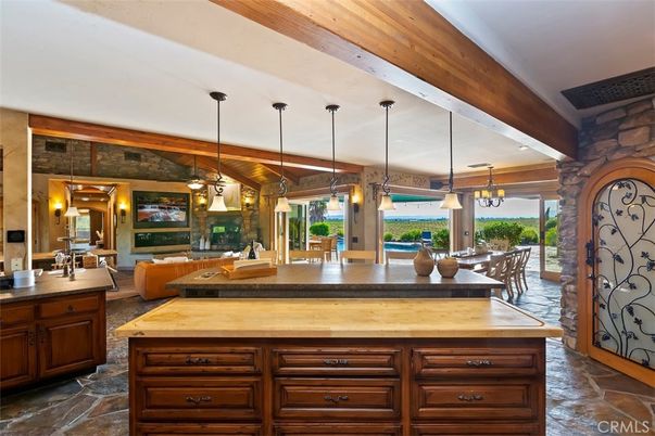 Dining room, Interior, Living room, Pendant Lights, Stone Walls