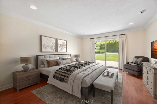 Bedroom, Interior, Recessed Lighting, Wood Texture Flooring