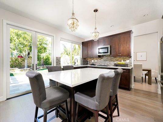 Chandelier, Dining room, Interior, Kitchen, Pendant Lights, Recessed Lighting, Wood Texture Flooring