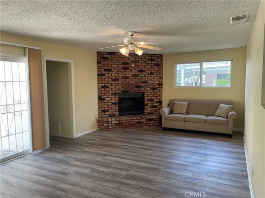 Empty room, Fireplace, Interior, Stone Walls, Wood Texture Flooring