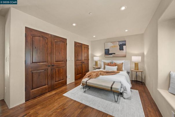 Bedroom, Interior, Recessed Lighting, Wood Texture Flooring