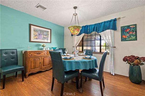 Dining room, Interior, Pendant Lights, Wood Texture Flooring
