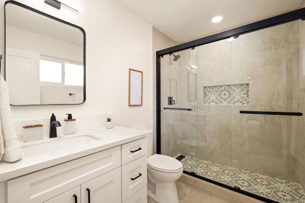 Bathroom, Glass Shower, Interior, Marble Walls, Recessed Lighting