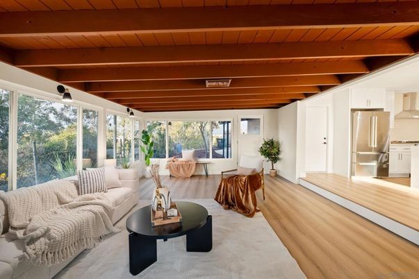 Interior, Kitchen, Living room, Stainless Steel Appliances, Wooden Beams, Wooden Ceilings, Wood Texture Flooring
