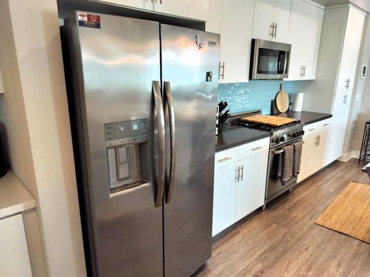 Interior, Kitchen, Stainless Steel Appliances, Wood Texture Flooring