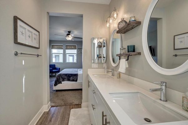 Bathroom, Bedroom, Dual Sink Vanities, Interior, Wood Texture Flooring