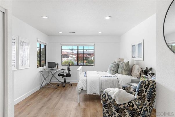 Bedroom, Home Office, Interior, Recessed Lighting, Wood Texture Flooring