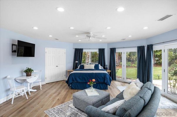 Bedroom, Dining room, Interior, Living room, Recessed Lighting, Wood Texture Flooring