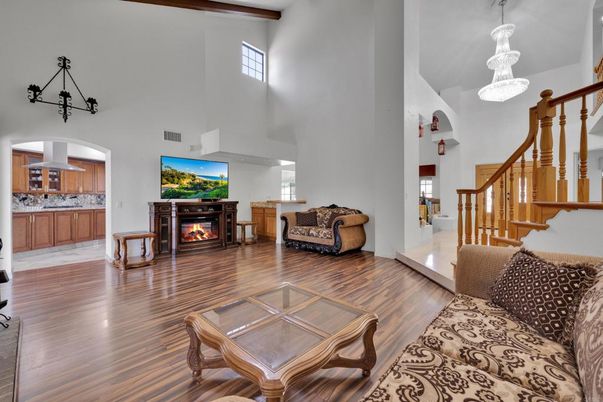 Chandelier, Fireplace, Interior, Pendant Lights, Wood Texture Flooring