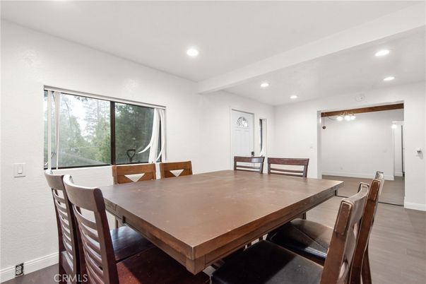 Dining room, Interior, Recessed Lighting, Wood Texture Flooring
