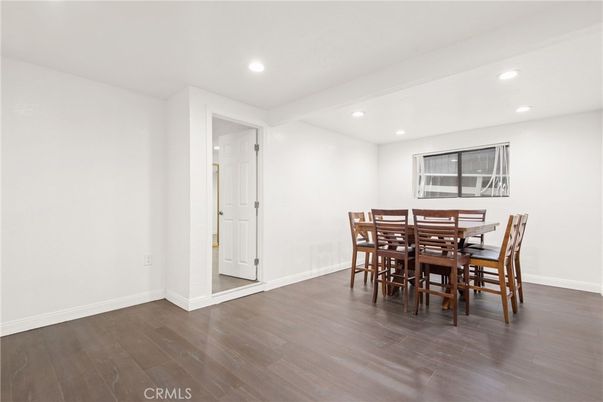 Dining room, Interior, Recessed Lighting, Wood Texture Flooring