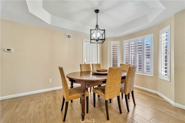 Dining room, Interior, Pendant Lights, Wood Texture Flooring