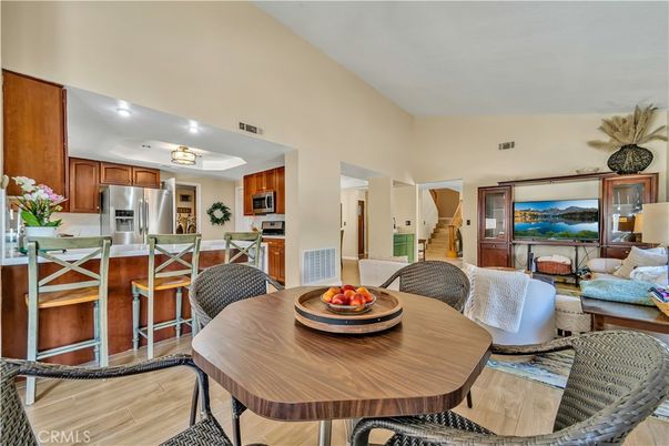 Dining room, Interior, Kitchen, Living room, Stainless Steel Appliances, Wood Texture Flooring