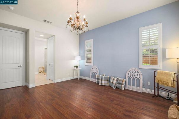 Chandelier, Empty room, Interior, Recessed Lighting, Wood Texture Flooring
