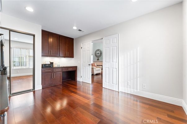 Empty room, Interior, Kitchen, Recessed Lighting, Wood Texture Flooring