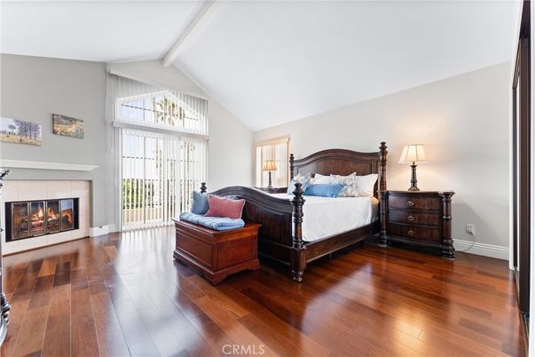Bedroom, Fireplace, Interior, Wood Texture Flooring