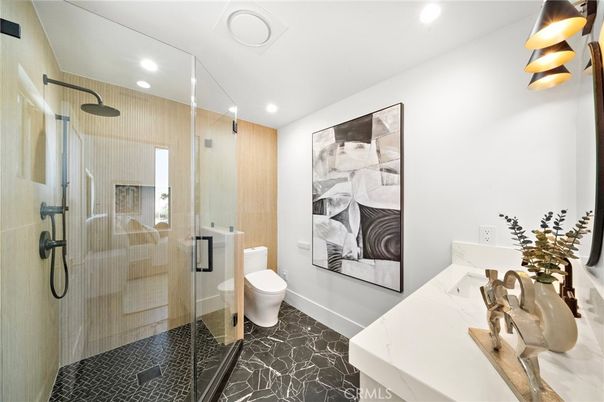Bathroom, Glass Shower, Interior, Recessed Lighting
