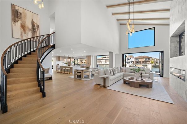 Dining room, Fireplace, Interior, Kitchen, Living room, Pendant Lights, Recessed Lighting, Wood Texture Flooring