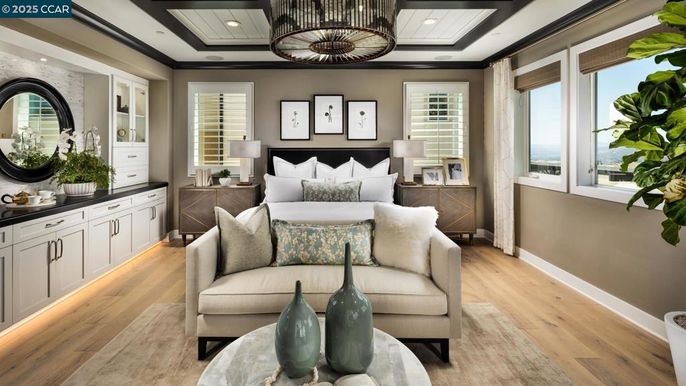 Bedroom, Interior, Recessed Lighting, Wood Texture Flooring