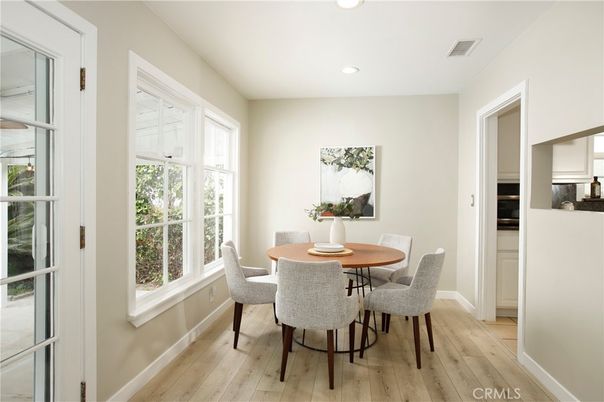 Dining room, Interior, Recessed Lighting, Wood Texture Flooring