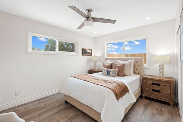 Bedroom, Interior, Recessed Lighting, Wood Texture Flooring