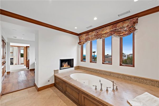 Bathroom, Fireplace, Interior, Recessed Lighting, Wood Texture Flooring