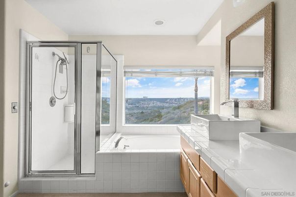 Bathroom, Glass Shower, Interior, Recessed Lighting, Tile Countertops