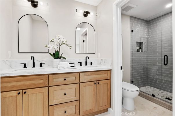 Bathroom, Dual Sink Vanities, Glass Shower, Interior, Recessed Lighting