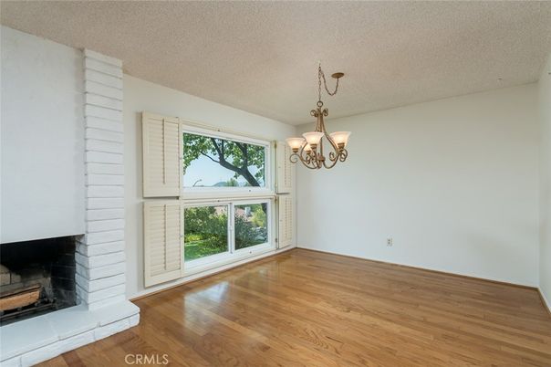 Chandelier, Empty room, Fireplace, Interior, Wood Texture Flooring