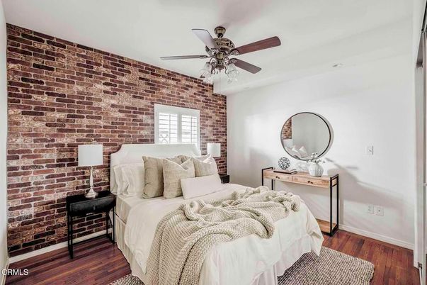 Bedroom, Interior, Stone Walls, Wood Texture Flooring