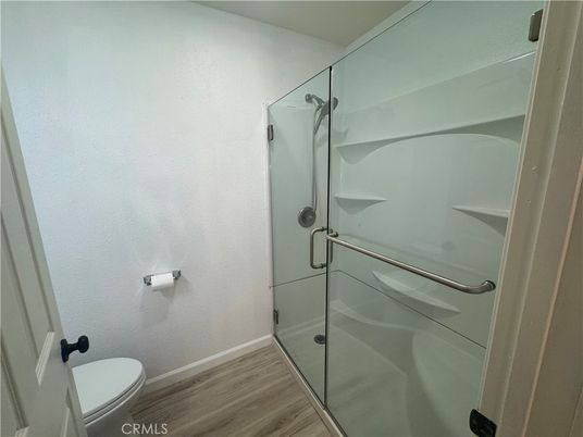 Bathroom, Glass Shower, Interior, Wood Texture Flooring